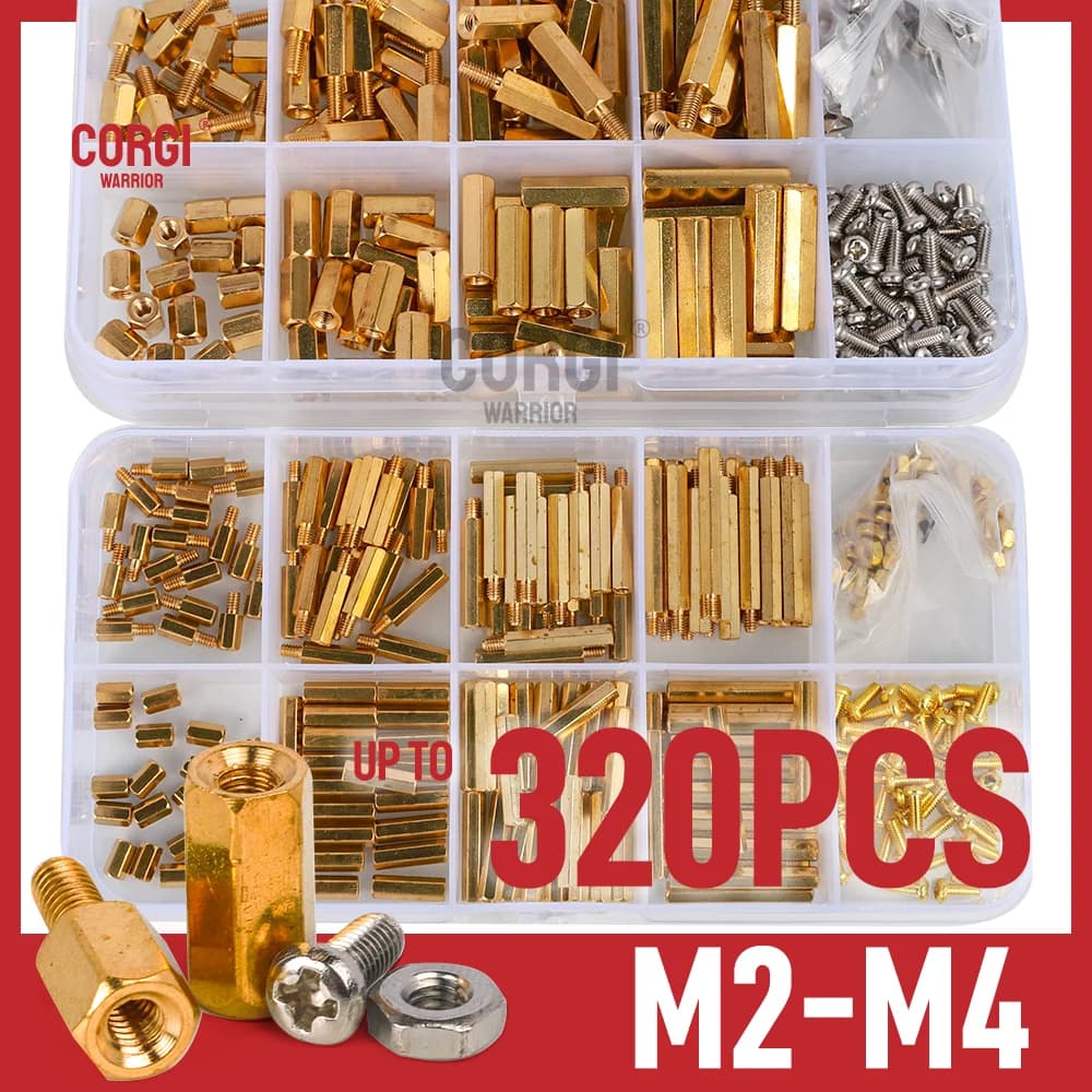 M2 M2.5 M3 M4 Brass Standoffs Screws Nut Kit 48-320 Hex Pieces Male Female Motherboard Spacer Laptop Screw for PCB Circuit Board