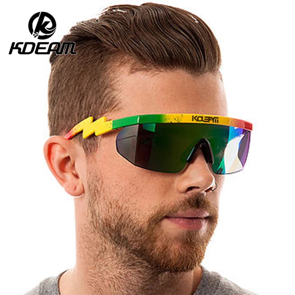 KDEAM New Couple Large Frame Sunglasses Anti UV Windproof Mirrors Outdoor Sports Travel Colorful Sun Glasses