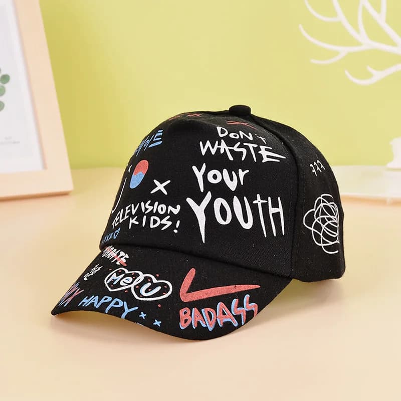 Fashion Kids Graffiti Baseball Cap Hat 1-3 Years Children Snapback Hat Personality Street Dance Sun Peaked Cap for Boy and Girl