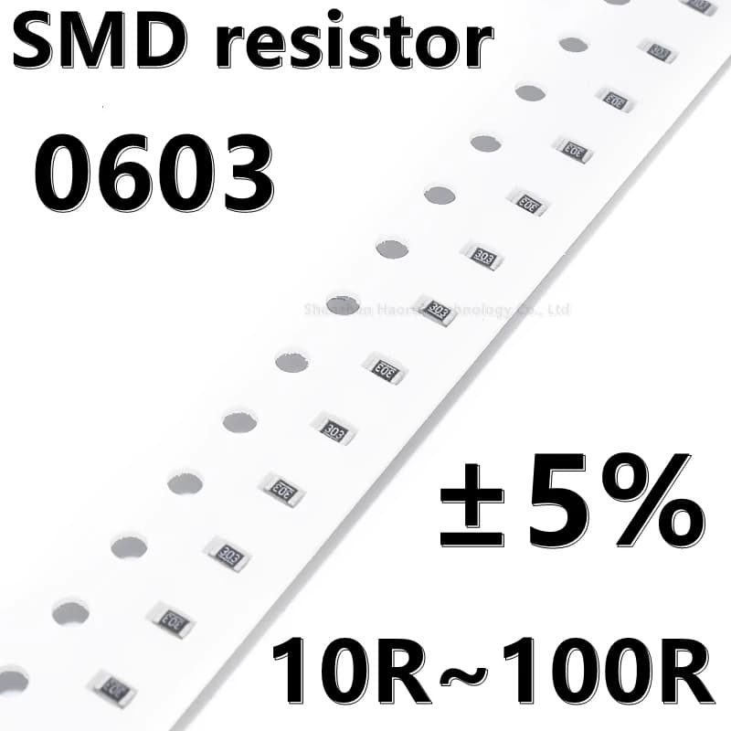 (100pcs) 0603 5% SMD resistor 10 12 13 15 16 18 22 24 27 30 R Ω ohm 33R 36R 39R 43R 47R 51R 56R 62R 68R 75R 82R 91R  100R