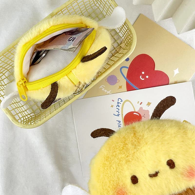 Funny Portable Mini Bee Coin Purse Plush Keychain Cute Cartoon Bee Doll Keychain Pendant Backpack Decoration Accessories Gifts