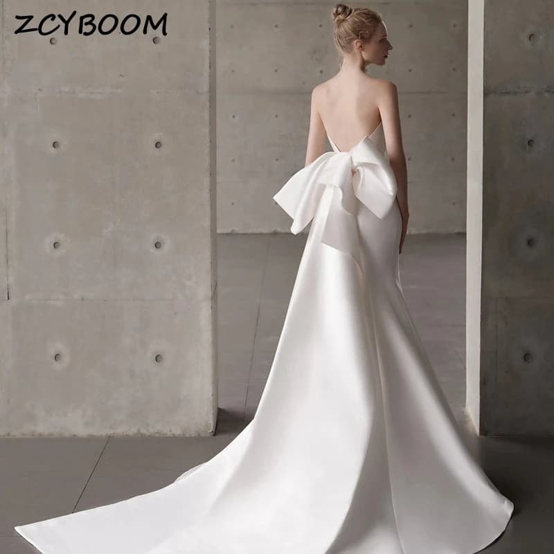 Customized Elegant Backless Strapless Mermaid 2025 Evening Dresses With Big Bow for Women Court Train Party Dresses Prom Dress
