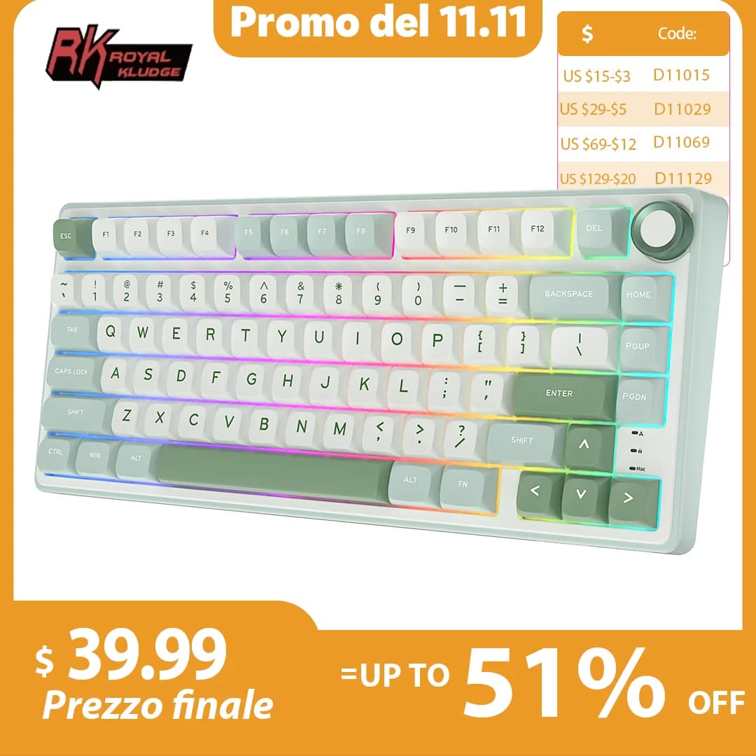 RK Royal Kludge R75 Gasket Wired Mechanical Keyboard 80 Keys RGB Backlit Hot-swappable Spanish Gamer Keyboard MDA PBT Keycaps