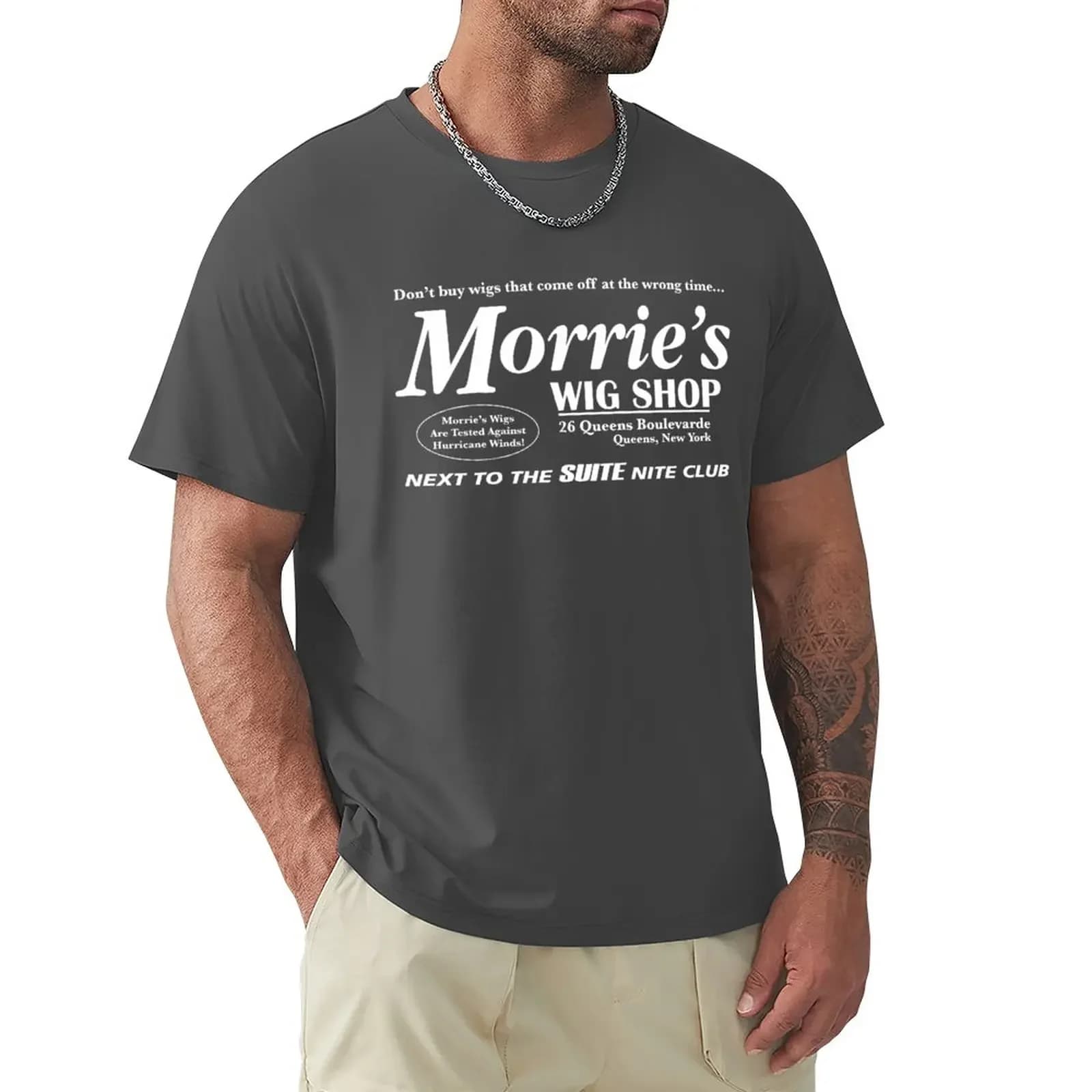 Morrie’s Wig Shop (White Print) T-Shirt heavyweights Blouse sublime mens graphic t-shirts pack
