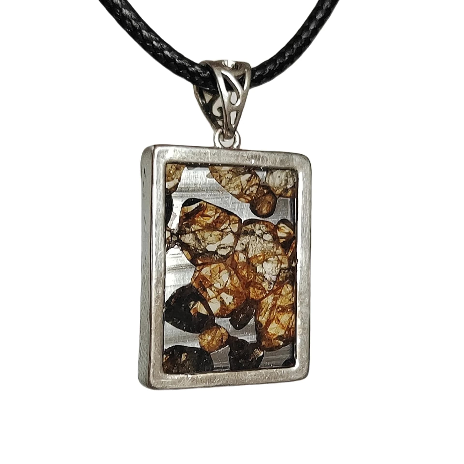 Brenham Meteorite Pendant Natural olive meteorite S925 silver necklace Jewelry material Specimen S925 silver Pendant- LK044