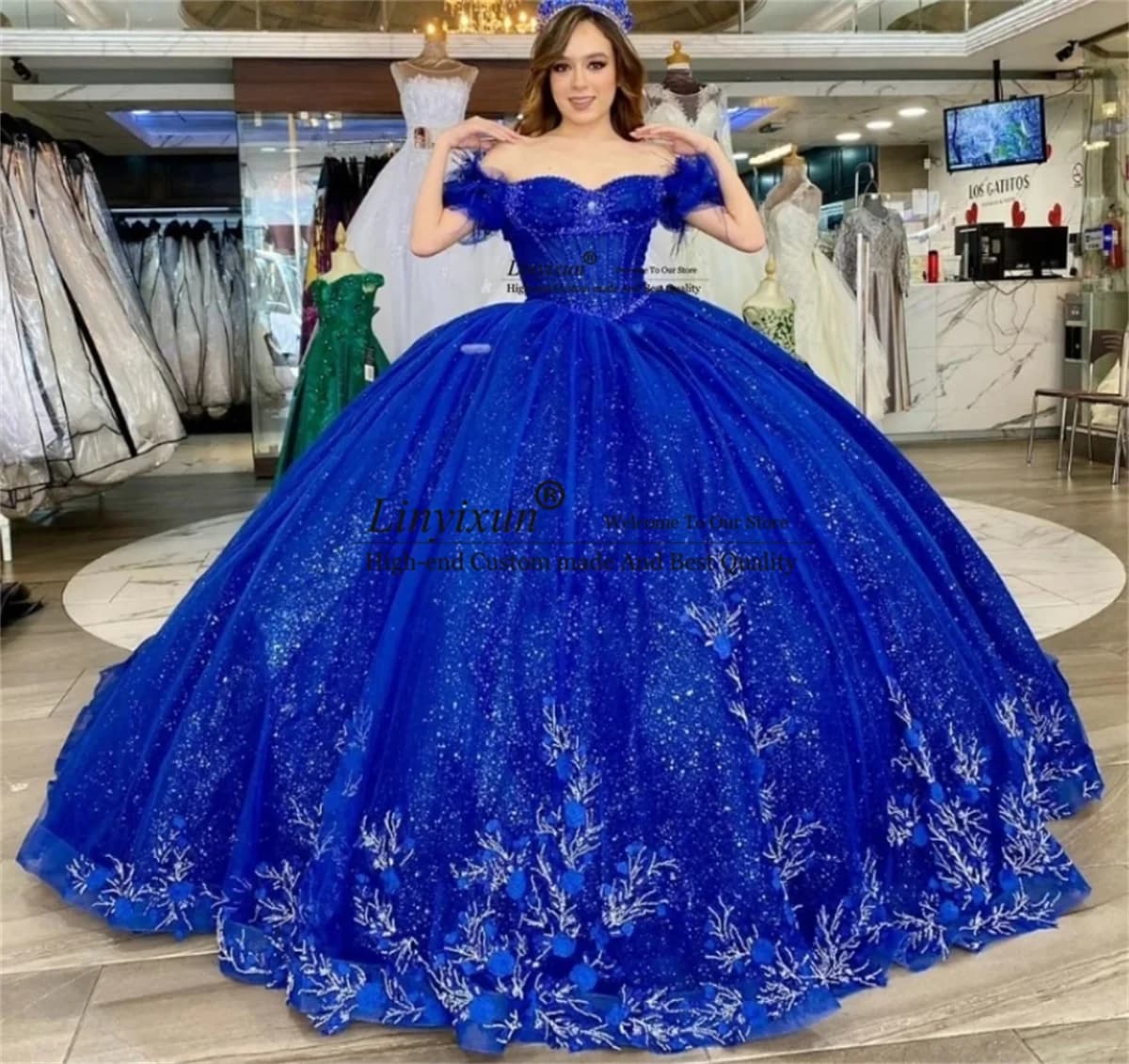 Customized Shiny Royal Blue Quinceanera Dress Ball Gown Lace Applique Sequins Beads Mexico Corset Sweet 16 Vestido De 15 Anos