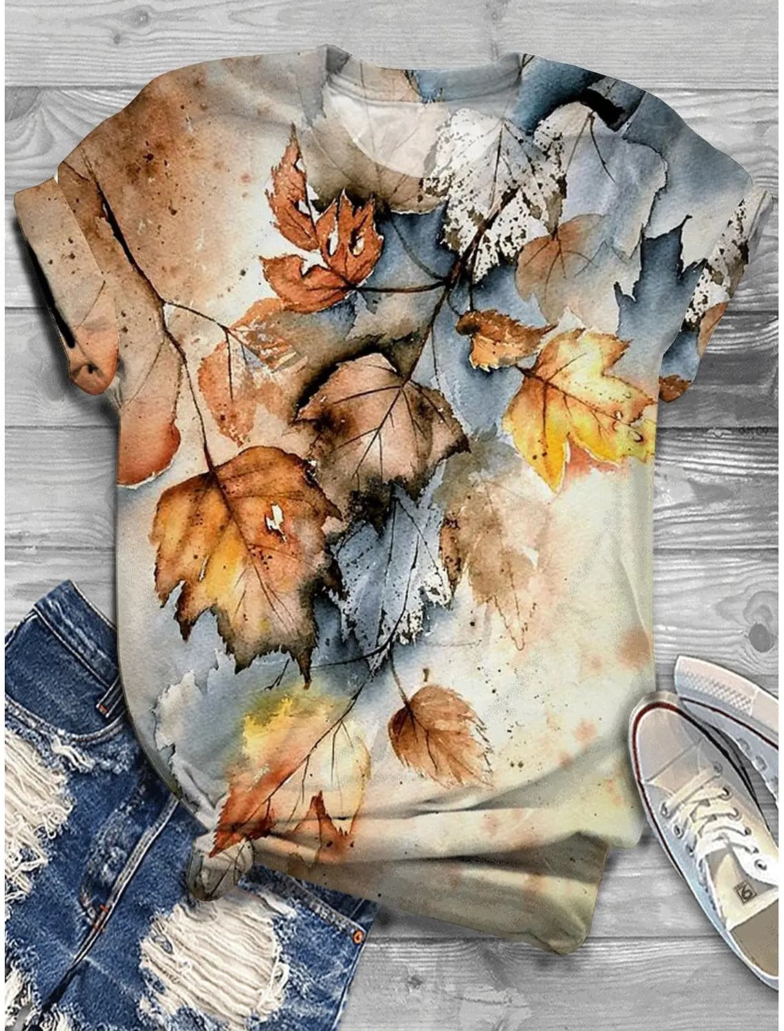 Women's T-Shirt Maple leaves Printed Oversized T-Shirt Summer Y2k Fashion Leaf Women Clothing O-neck T-shirts Female Tops Tees