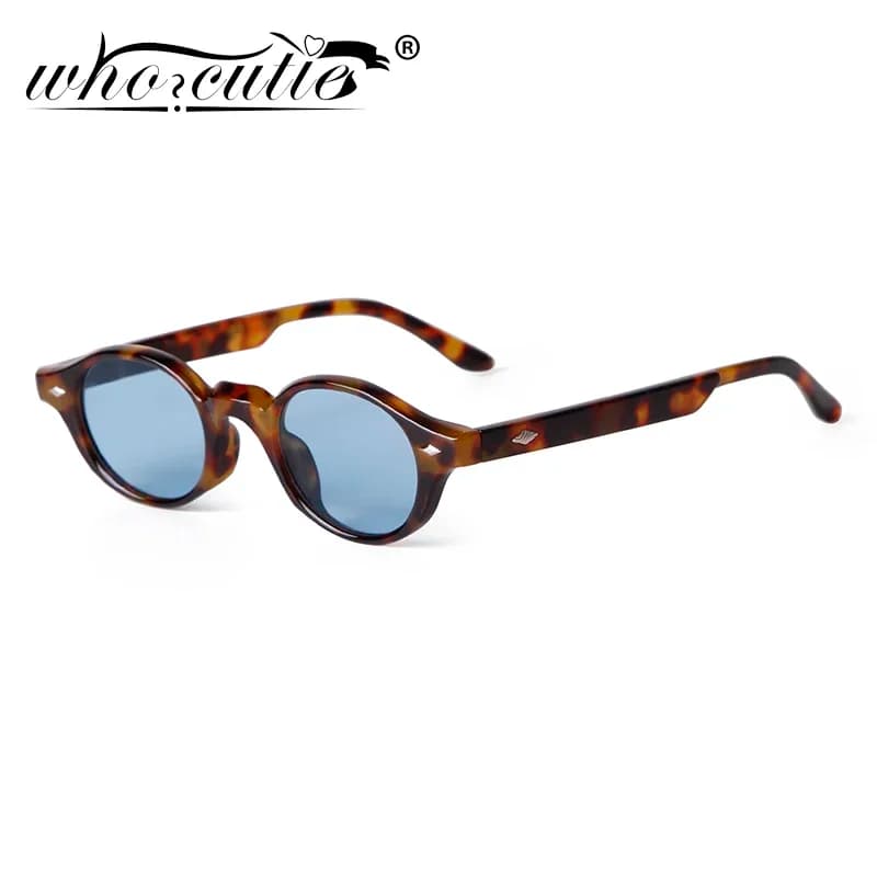 Retro Small Oval Sunglasses Women Brand Design Rivet Blue Tortoise Shell Sun Glasses Outdoor Men Shades Female UV Oculos De Sol