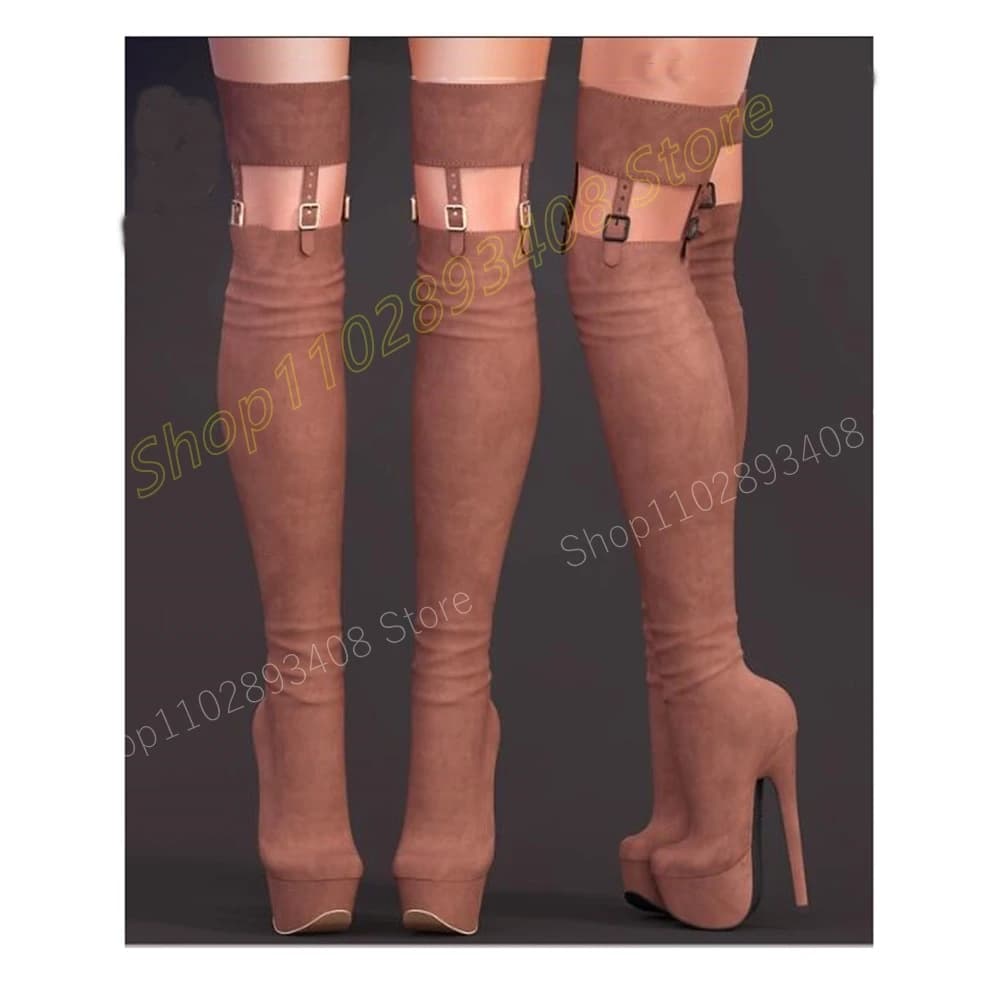 Brown New Sexy Design Over the Knee Boots Platform Matte Leather Stiletto High Heel Fashion Women Shoes 2024 Zapatos Para Mujere