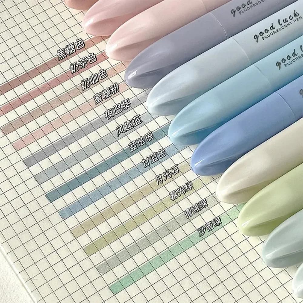 Pastel Highlighter Set Marker Pens Lipstick Design Soft Brush Tip for Drawing Painting Office Liner School Supplies Kawaii