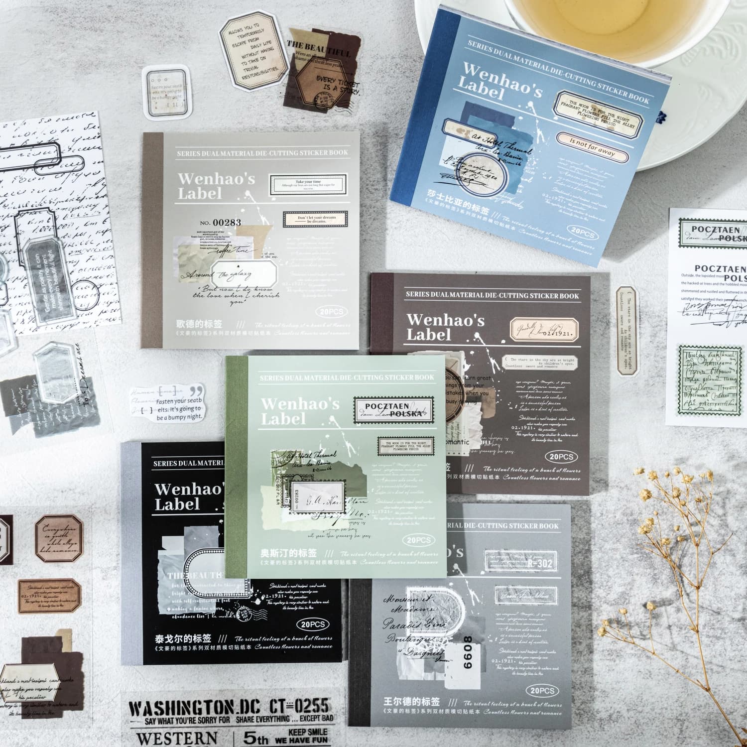 Wenhao's Label Series Vintage English Text Label Landscaping Sticker Book Creative DIY Journal Material Collage Stationery