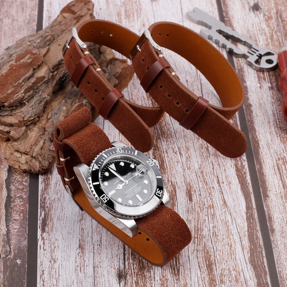 Suede Genuine Leather Watchband 18mm 20mm 22m Brown Long Strap Watch Band Replacement for Men Women Wristband