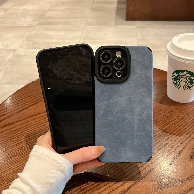 Luxury Solid Color Matte Leather Phone Case For iPhone 16 Pro Max 14 11 12 13 15 Pro Max Camera Lens Protection Bumper Back Case