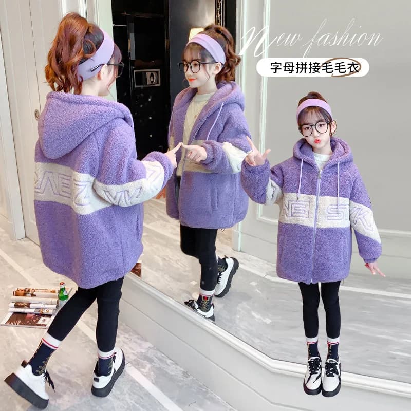 Girls'  coat 2024 new children's foreign air plus cotton net red autumn and winter for little girls thickened woolen coat