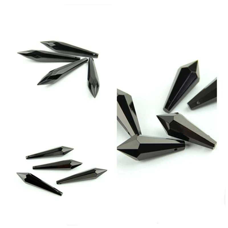 38MM/63MM/76MM Black K9 Crystal Chandelier Pendants Prisms Cut&Faceted Glass U-Icicle Drops For Cake Topper Decoration