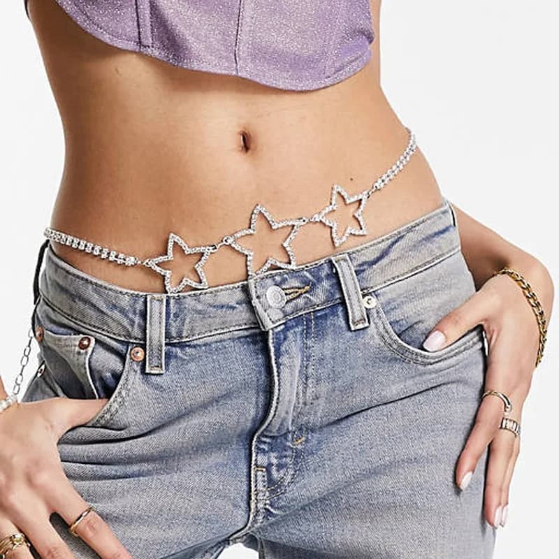 Fashionable Monolayer Star Shaped Rhinestone Waist Chain Nightclub Women's Body Chain Jewelry