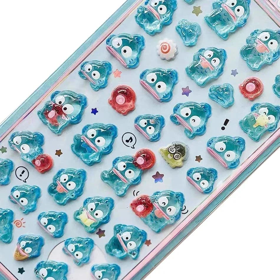 7Style Anime Sanrio Kuromi Hellokitty Hangyodon Cinnamoroll 3D Transparent Jelly Sticker Crystal Decorative Stickers Diy Toy