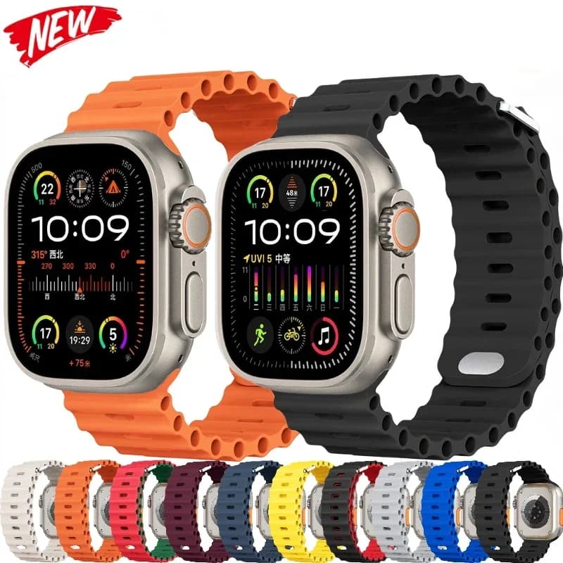 Ocean strap For Apple Watch Ultra 2 Band 49mm 9 8 7 45mm 41mm Silicone Bracelet Wristband iWatch 10 6 5 4 3 SE 44 40mm 42mm band