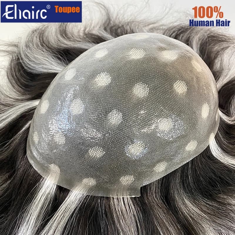 Highlighted 0.04-0.06MM Microskin Male Hair ProsthesisFashion Knotted Men's Capillary Prothesis Toupee Men Wigs 100% Human Hair
