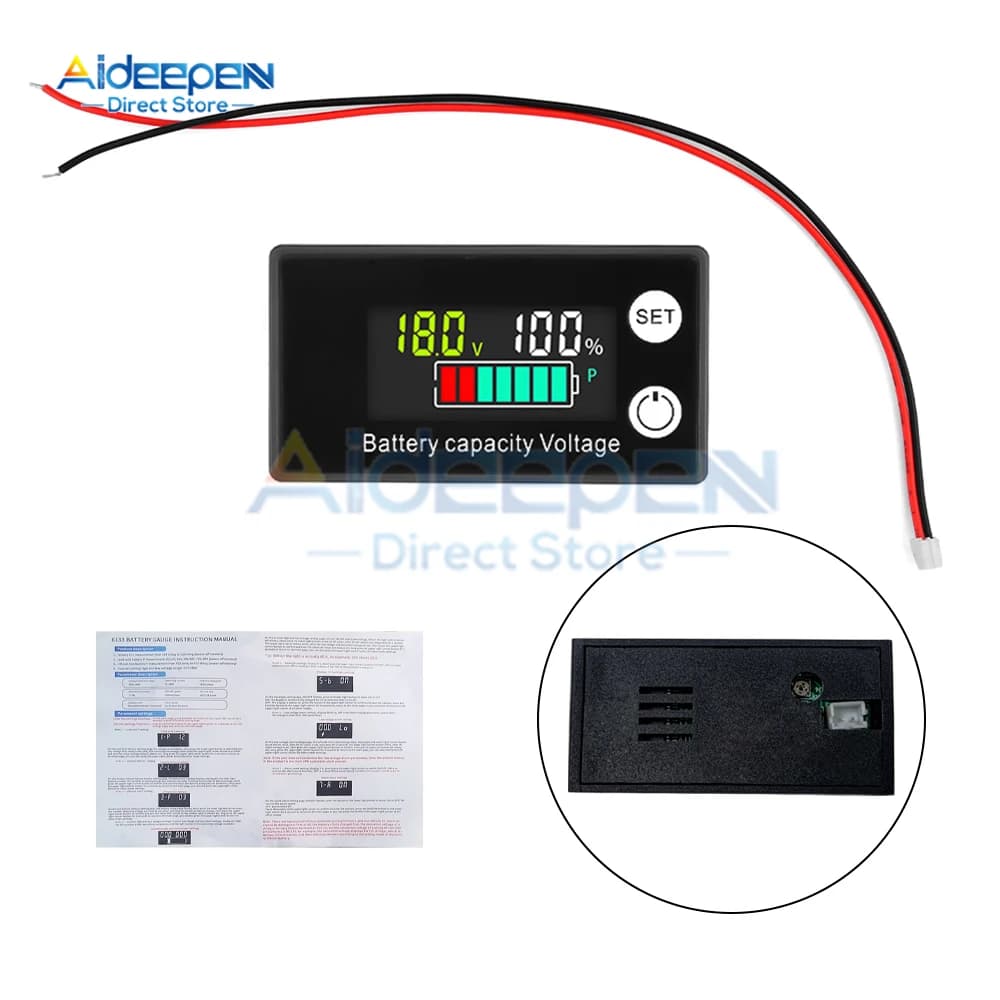 DC8-100V LCD Digital Electricity Meter 6133A Battery Capacity Indicator Lithium LiFePO4 Lead-acid Cell 12V 24V 48V 72V Voltmeter