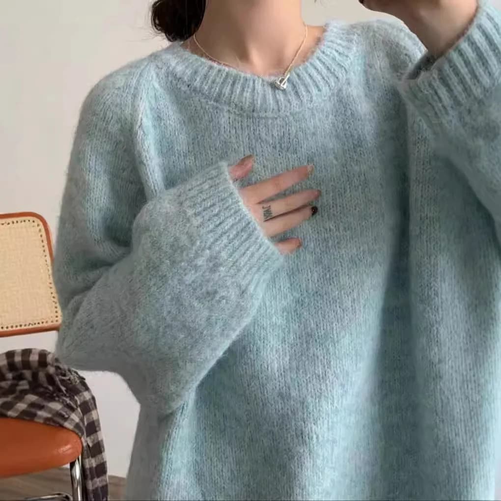 2024 Lazy Wind Oversized Pullover Sweater Women Clothing Autumn and Winter New Loose Soft Waxy Solid Thick Causal Sweater