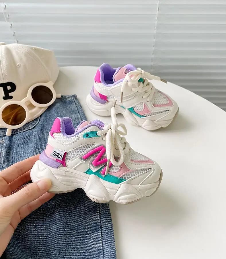 Size 22-40 Girls' Letter Contrast Light Sports Shoes 2024 Spring New Soft Sole Breathable Casual Kids' Tennis Girls' Daddy Shoes