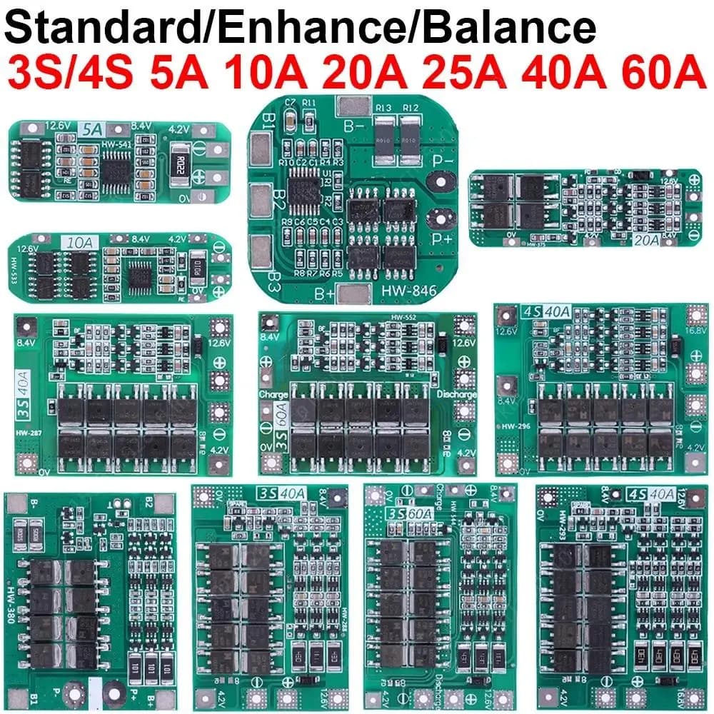 3S 4S 20A 40A 60A Li-ion Lithium Battery Charger Protection Board 18650 BMS Drill Motor 11.1V 12.6V/14.8V 16.8V Enhance/Balance