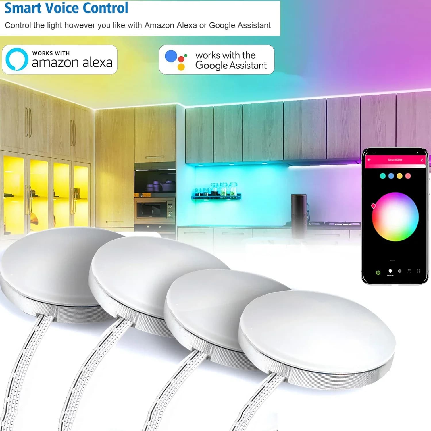 Aluminum Tuya Wifi Control RGB LED Under Cabinet Lighting Dimming Kitchen Counter Furniture Lighting Kit For Alexa Google Home