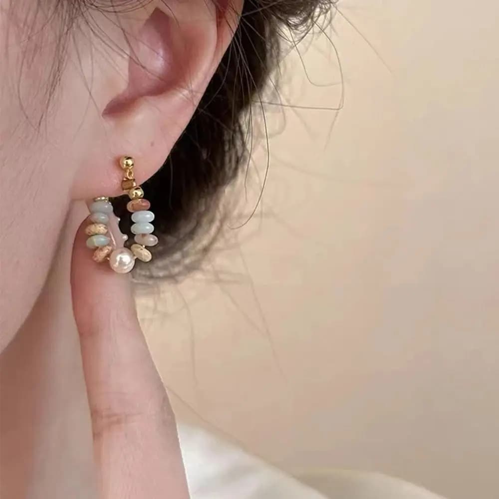 Vacation style Design Natural Stone Beaded Pearl Pendant Earrings for Women and Girls Fashion Jewelry Unusual Accessories