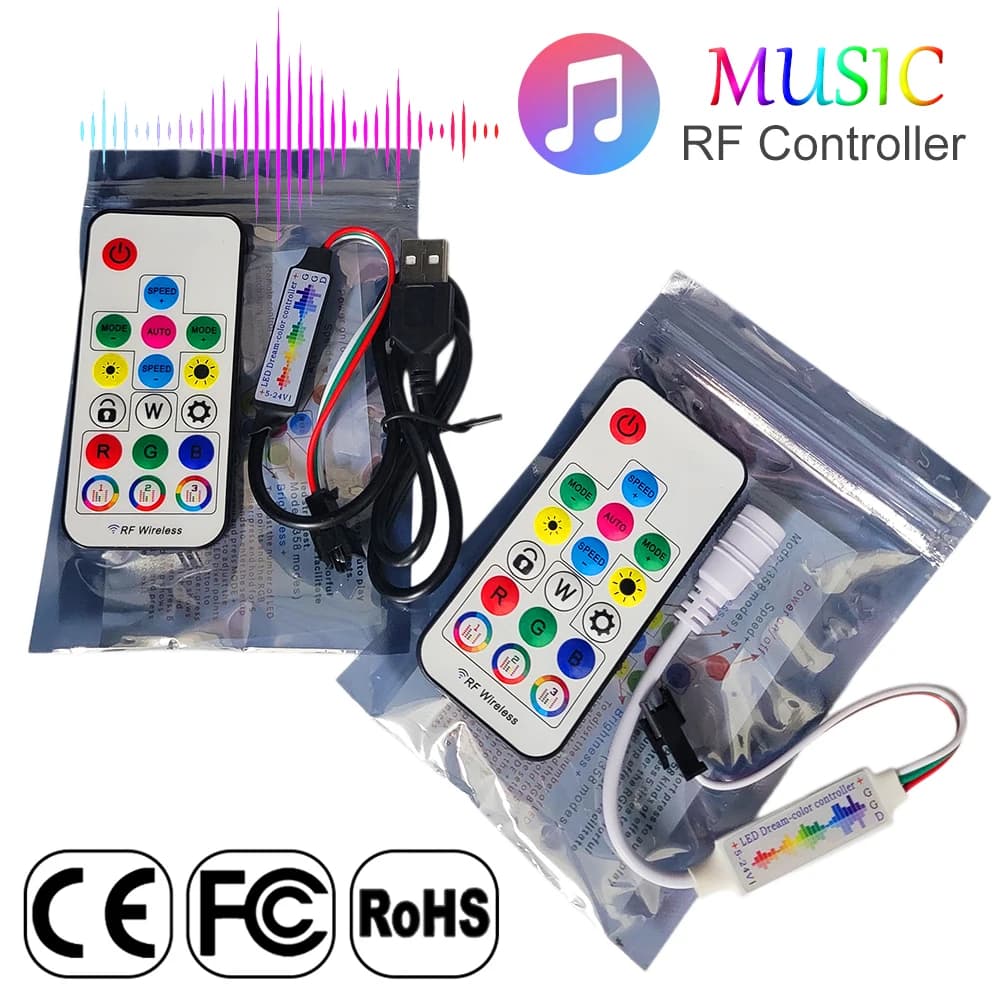 3Pin 4Pin 17Keys Mini Led Music Controller DC USB RF Remote Control WS2812B WS2811 WS2813 WS2815 5050 RGB Strip Light DC5-24V