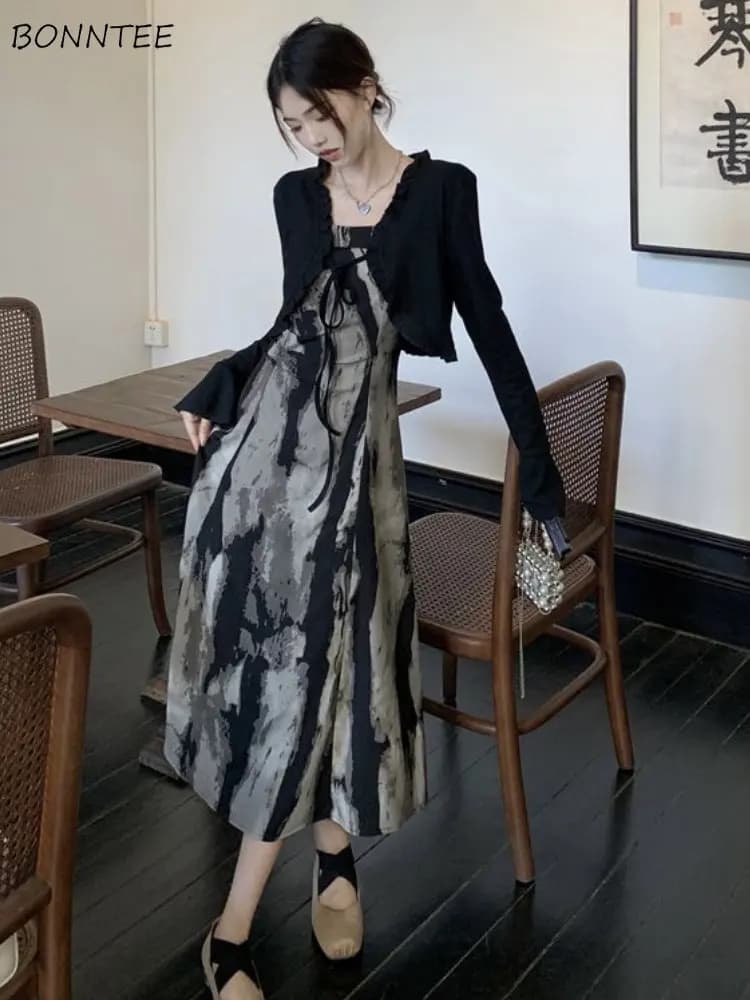 Dresses sets Women Tie Dye Jackets Special Chinese Style Vintage Seductive Casual Spring Ladies Modern All-match Popular Elegant