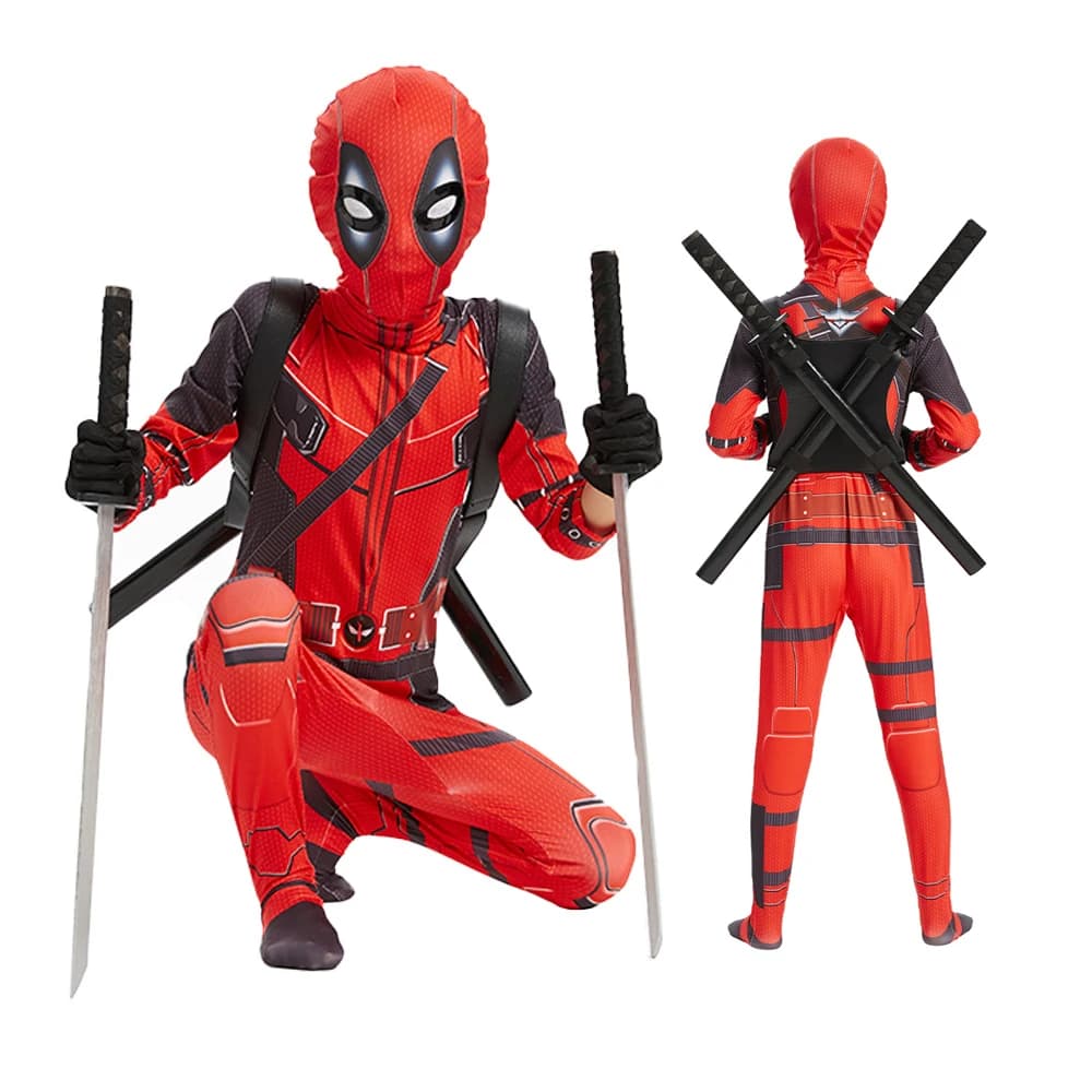 Kids Cosplay Costume Deadpool Children Bodysuit Jumpsuit Swords Suit Superhero Deadpool Child Costume Jumpsuit Halloween Costume