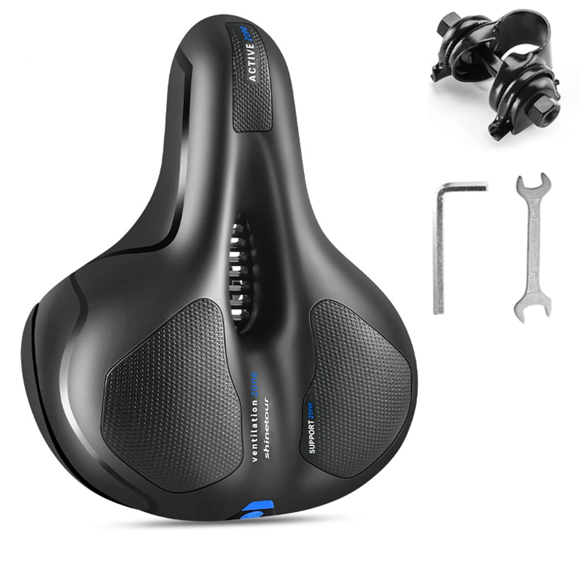 Large Road Bike Breathable Bicycle Saddle, Shock Absorbing Soft Comfortable Hollowed MTB Mountain Bike Seat Cushion with tools