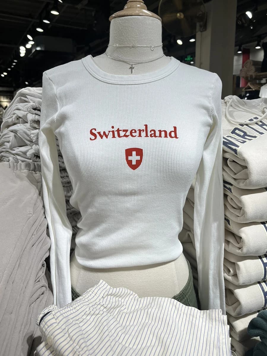 Letter Print Ribbed Long Sleeve T Shirt Women Round Neck White Cotton Tees Female Spring Vintage Streetwear Y2k Slim Crop Tops