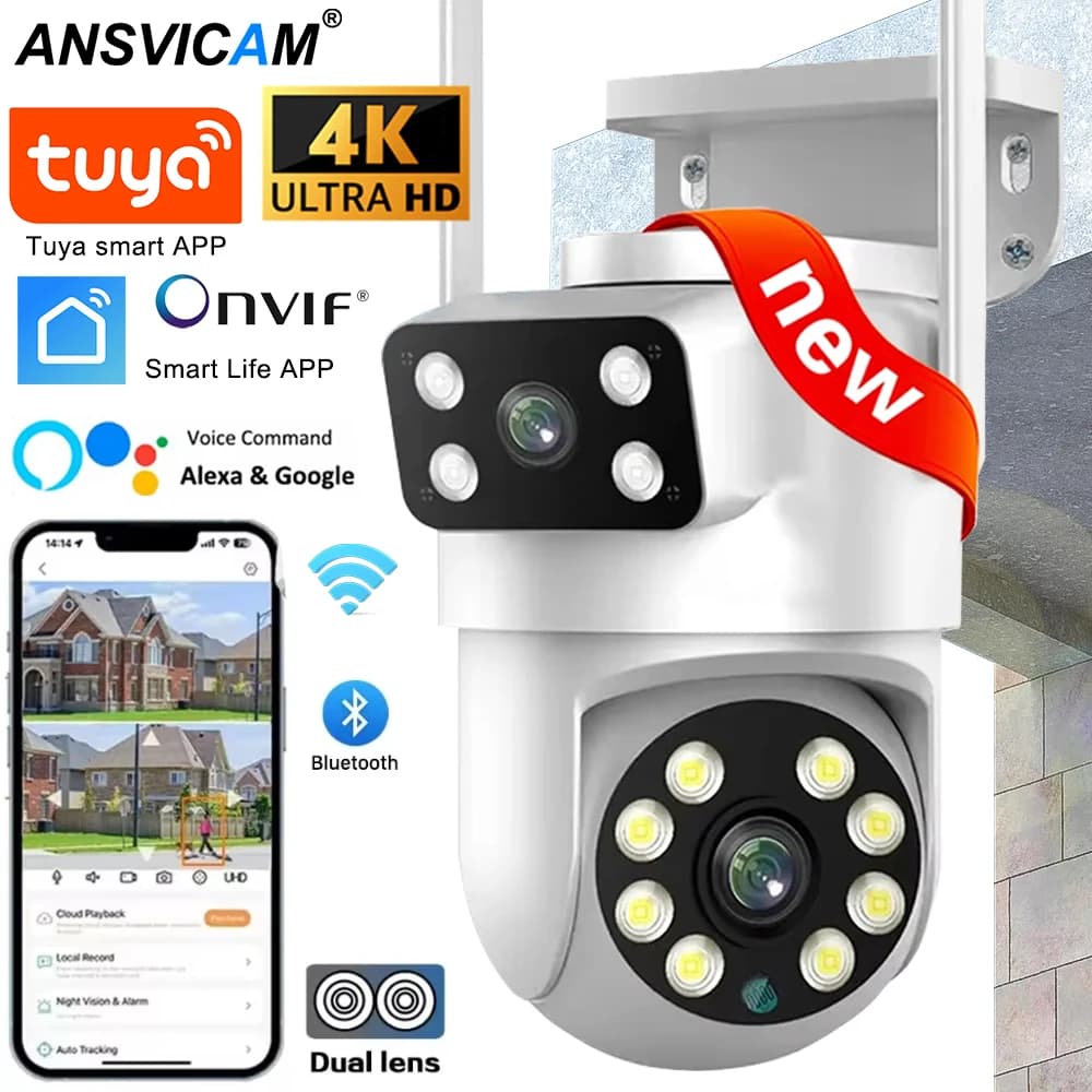 4K 8MP Dual Lens PTZ WIFI Camera Full HD Dual Screen Ai Human Auto Tracking Outdoor 4MP Security Video Surveillance Camera Tuya