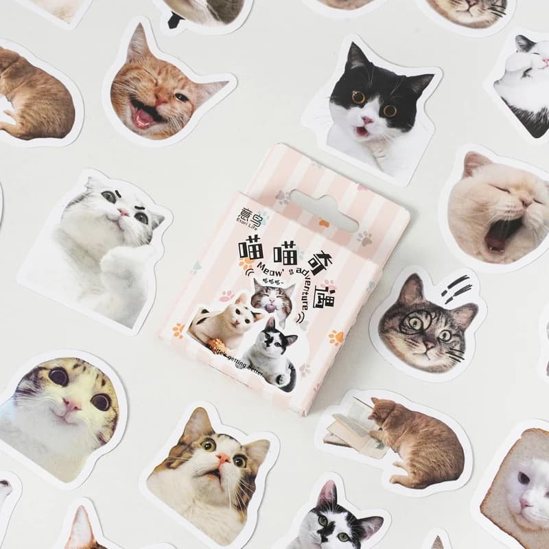 Etori Life 46 PCS Cartoon Cute Animal Kitten Student DIY Stationery Decoration Stickers Suitable for Diaries,Cups,Scrapbooks