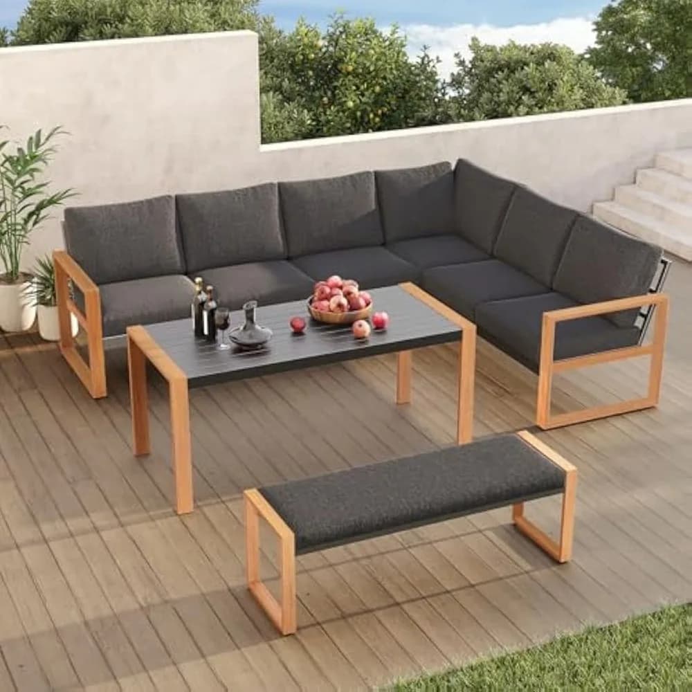 Grand patio 4-Piece Outdoor Furniture , Aluminum Sectional Sofa Set with Dining Table and Outdoor Bench Garden Furniture Sets
