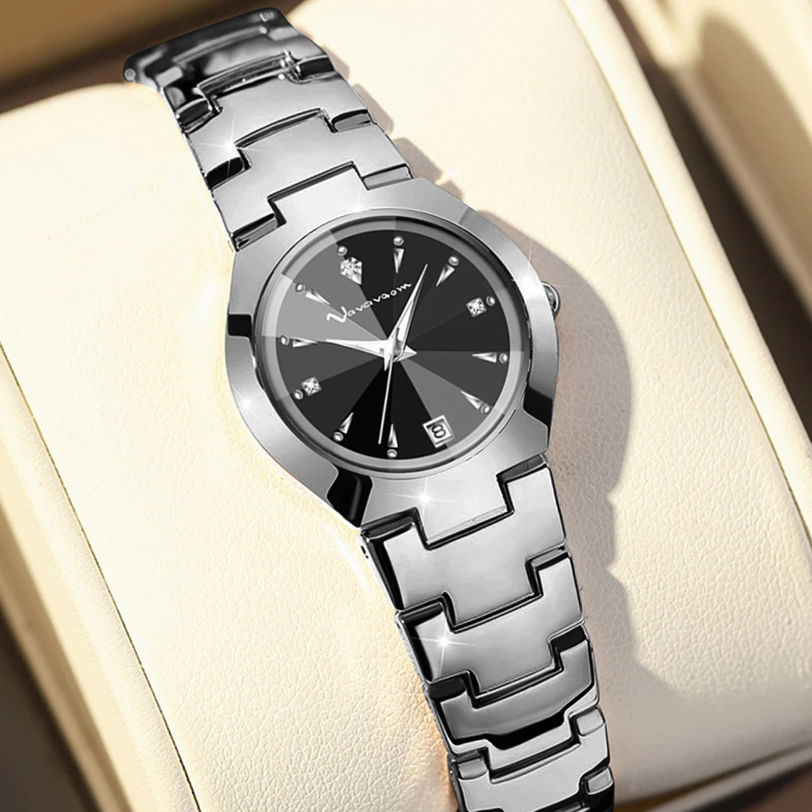 Fashion Elegant Diamond Watch for Ladies 25mm Silver Black Original Calendar Quartz Wristwatches Waterpoor Luminous Womens Gifts