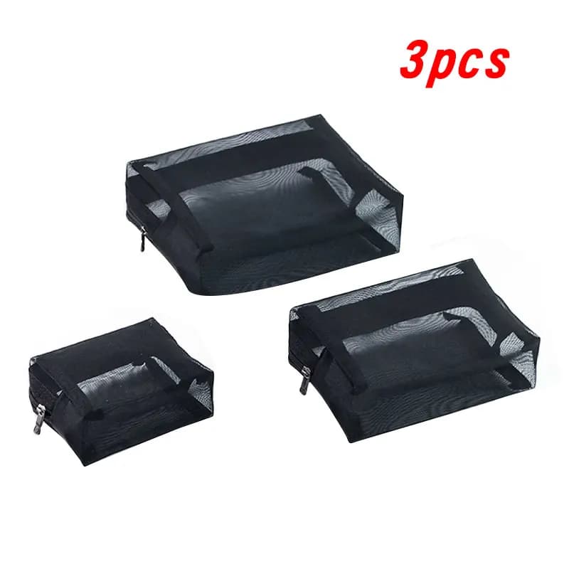 3PCS Fashion Nylon Mesh Cosmetic Bag Large Capacity Travel Cosmetic Bag Simple and Convenient Storage Bag