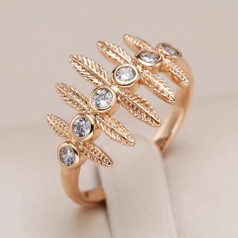 Kinel Hot 585 Rose Gold Color Vintage Ring for Women Unique Creative Natural Zircon Accessories Ethnic Bride Daily Fine jewelry