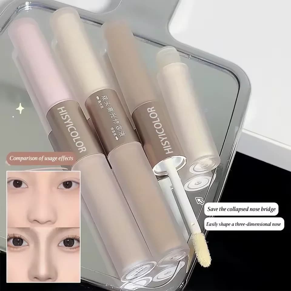 Dual-End Liquid Highlighter Pen, Skin Brightening & Contouring Stick, Natural Contour, Long-Lasting, Waterproof