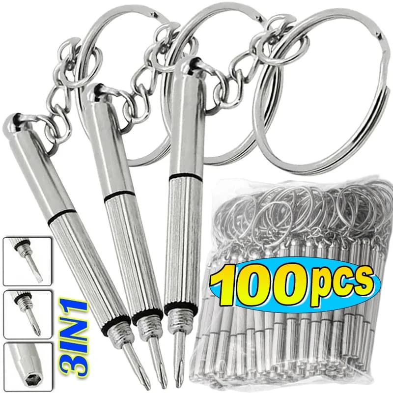 3 in 1 Multifunction Mini Stainless Steel Screwdriver Keychain Glasses Watch Screwdrivers Repair Kits Hand Little Useful Tools