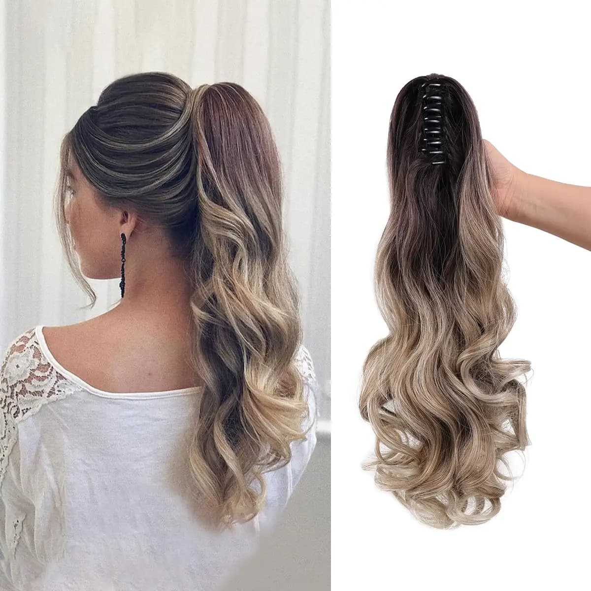 Curly Ponytail Extension Claw Clip in 24" Ponytail Hair Extension Synthetic Wavy Ponytail Extension Fluffy Natural Hairpieces