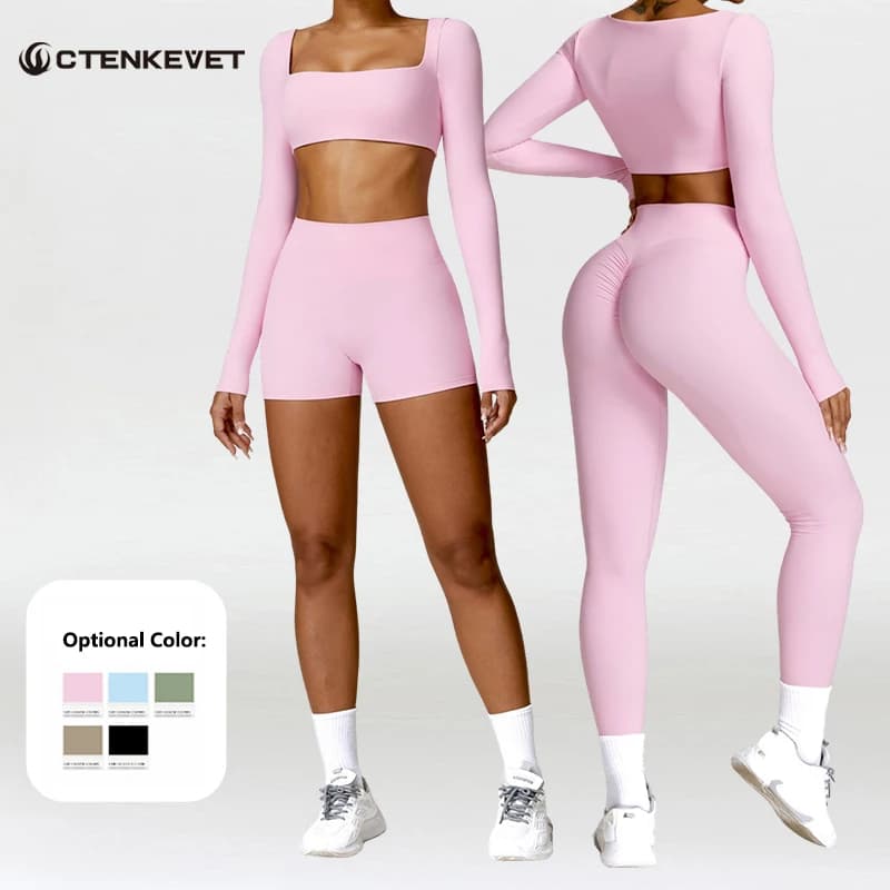 New Long sleeve Shirt Sports Set Women Fitness Tights Yoga Set Crop Top Running High Waist Gym Set Womens Outfits Yoga Clothing