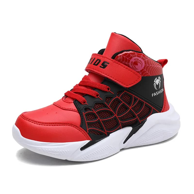 New Style Kids High-top Cartoon Spider Sneakers Boys Casual Breathable Tennis Shoes Comfortable Non-slip Basketball Sports Shoes