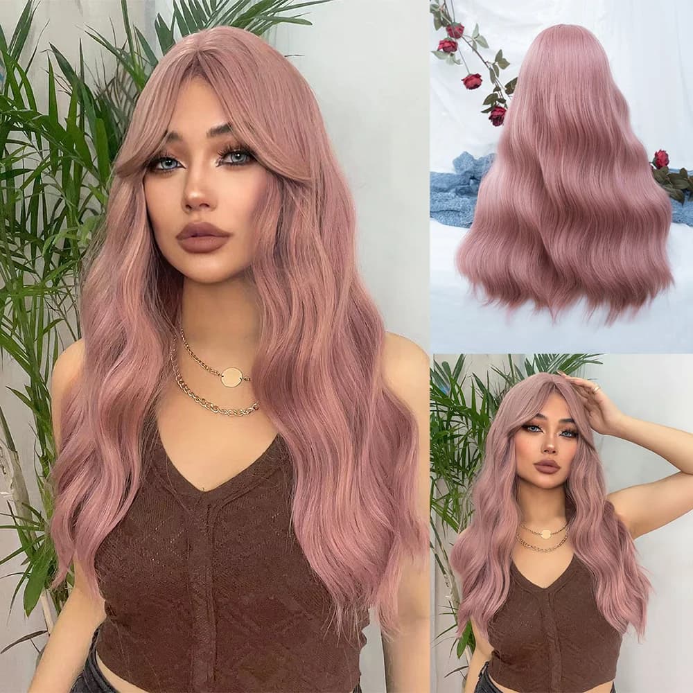 24Inch Purple Pink Color Synthetic Wigs Middle Part Long Natural Curly Hair Wig For Women Cosplay Drag Queen Heat Resistant