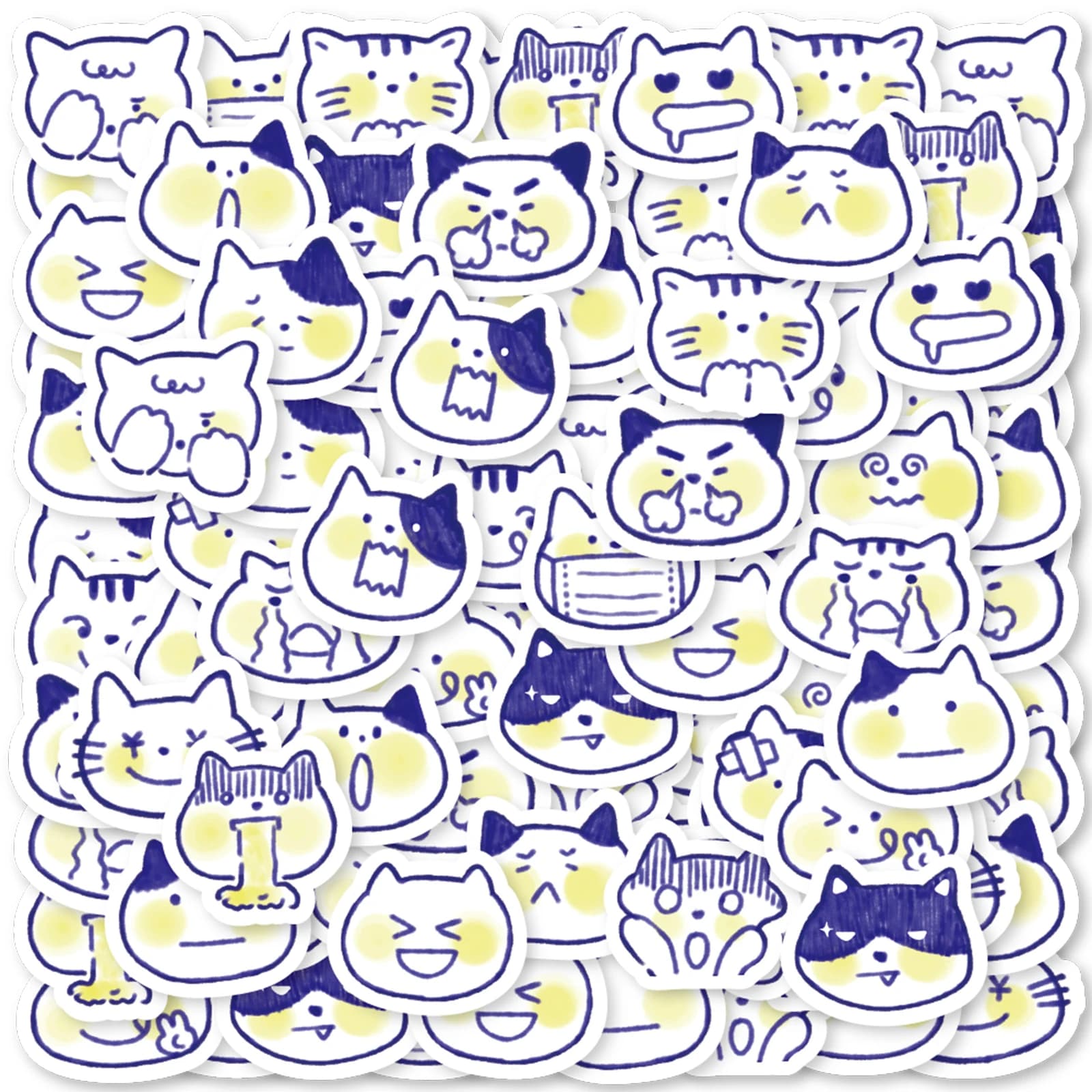 40pcs Cute Blue Cat Cartoon Graffiti Stickers Decorated Laptop Motorcycle Suitcase Classic Toy Scrapbook Waterproof PVC Decals