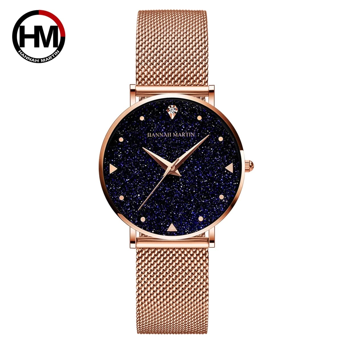 HANNAH MARTIN Brand Fashion Women Watch Luxury Rhinestone Starry Sky Dial Ladies Waterproof Stainless Steel Strap Couple Watch