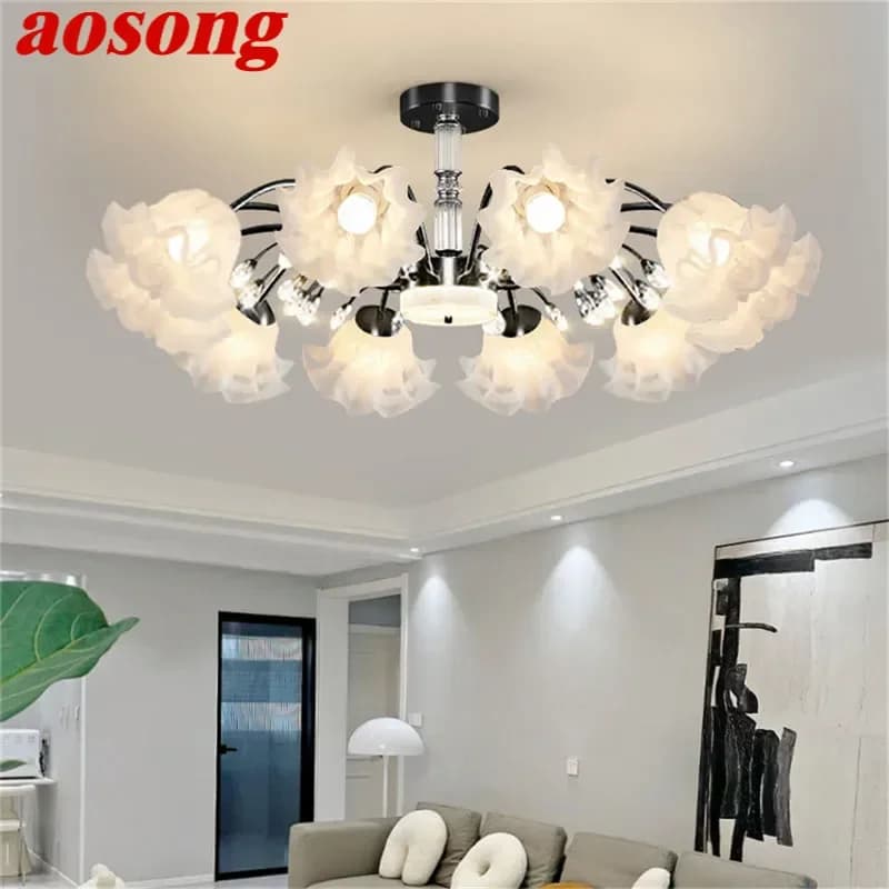 AOSONG American Pastoral Pendant Lamp Modern Luxury Living Room Dining Room Bedroom Villa Model Room Home LED Flower Chandelier