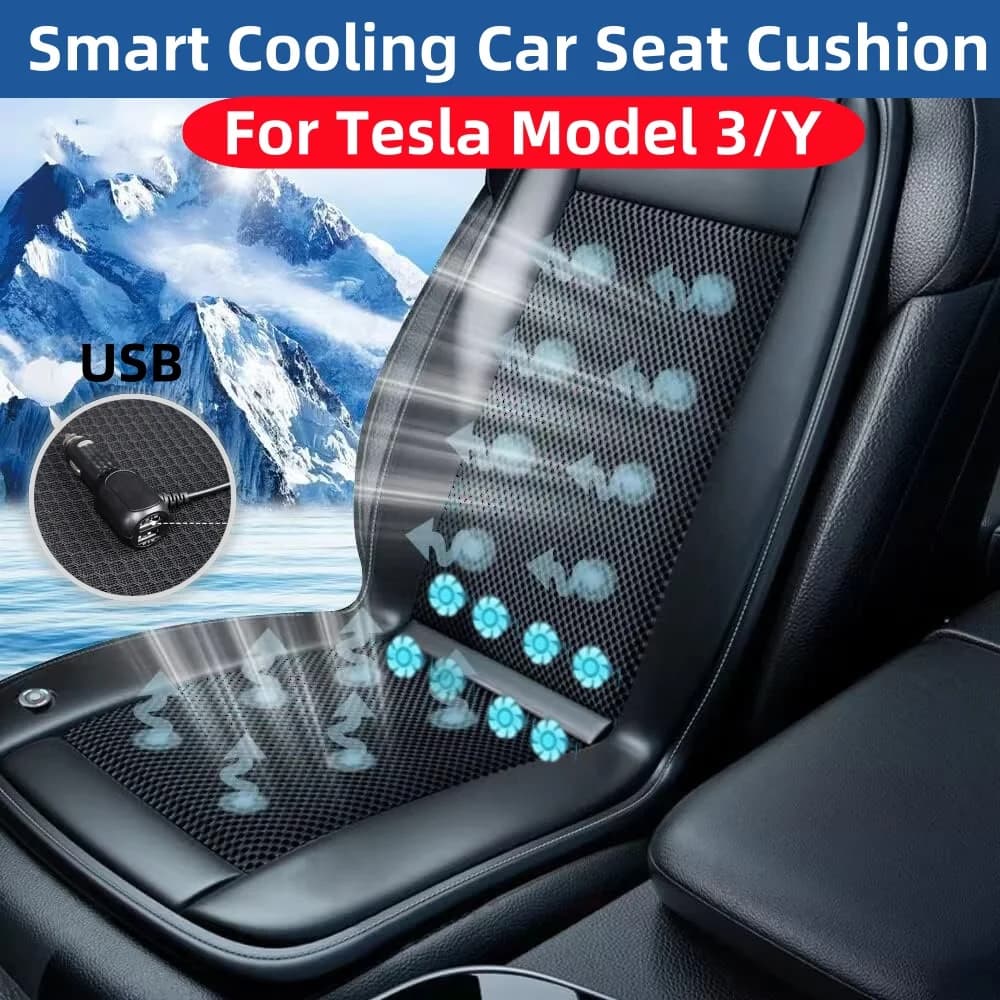 Cooling Car Seat Cushion for Model Y 2017-2024 for Model 3 2017-2023,Front Seat Cover Summer Hair Dryer Cooling Accessories